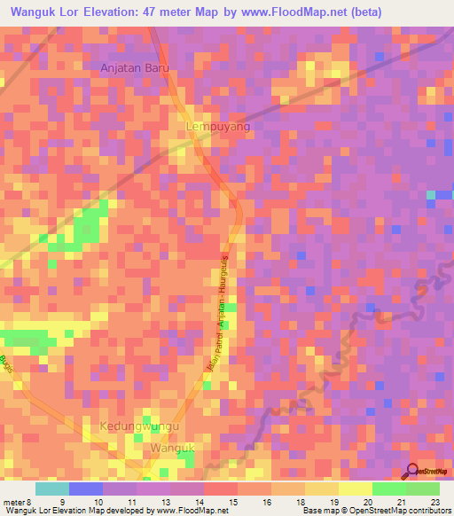 Wanguk Lor,Indonesia Elevation Map