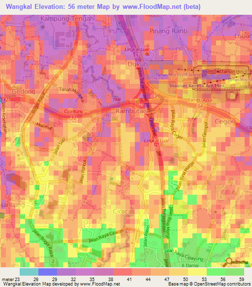 Wangkal,Indonesia Elevation Map