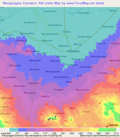 Wangisagara,Indonesia Elevation Map