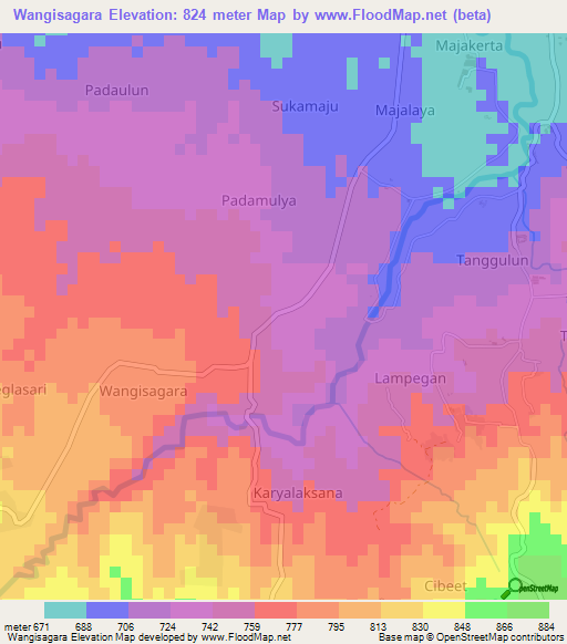 Wangisagara,Indonesia Elevation Map