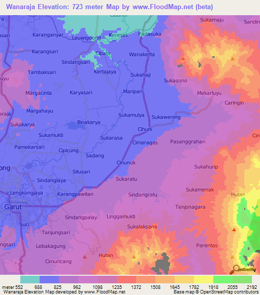 Wanaraja,Indonesia Elevation Map
