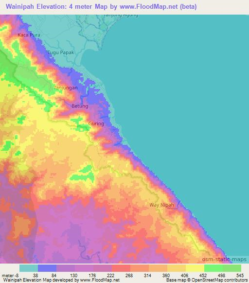 Wainipah,Indonesia Elevation Map