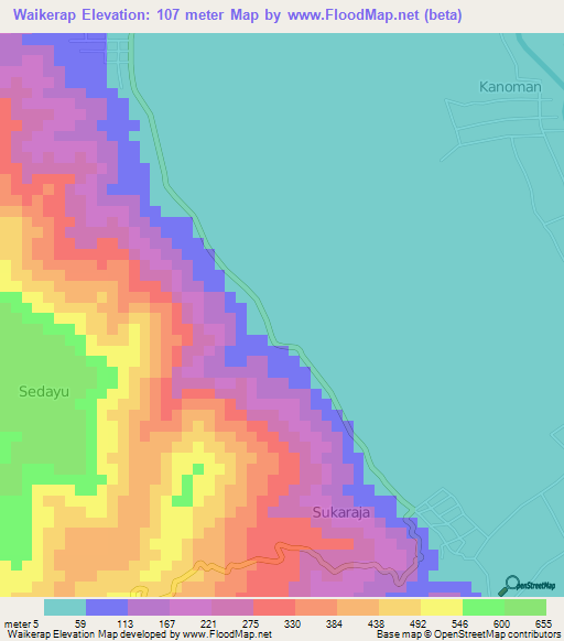 Waikerap,Indonesia Elevation Map