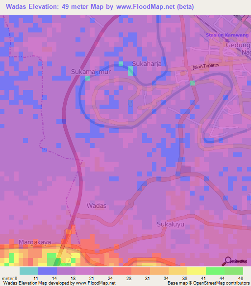 Wadas,Indonesia Elevation Map