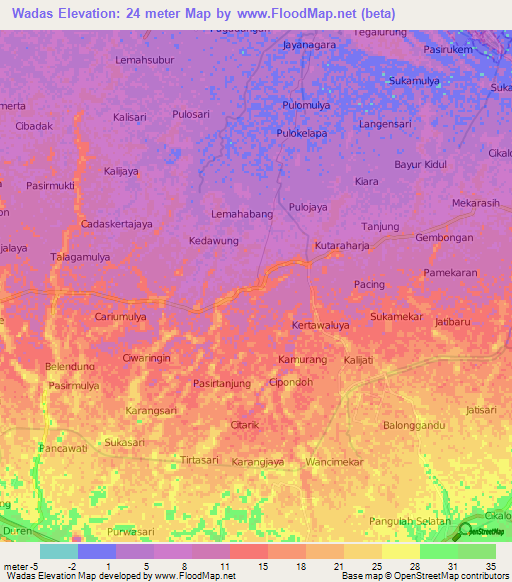 Wadas,Indonesia Elevation Map