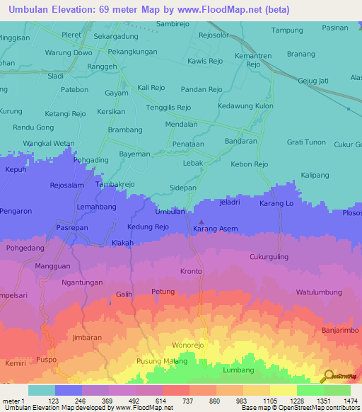 Umbulan,Indonesia Elevation Map