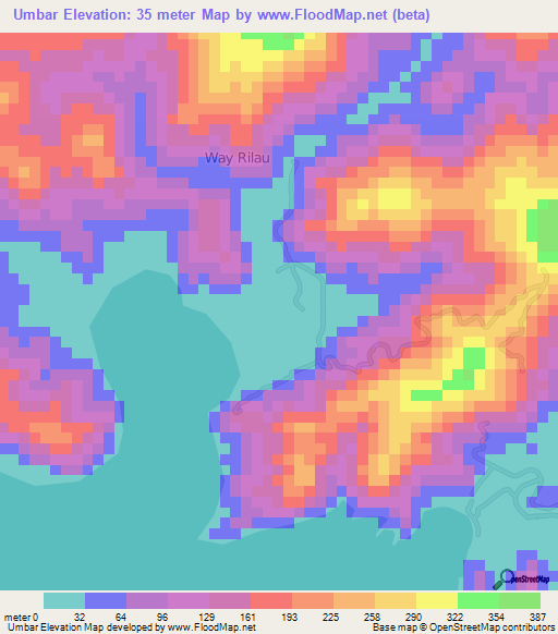 Umbar,Indonesia Elevation Map