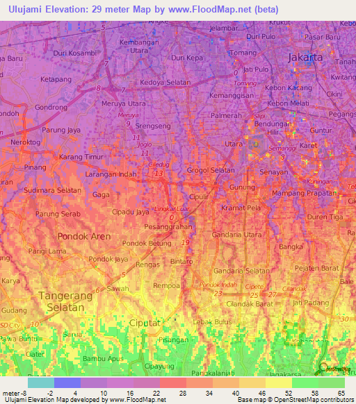 Ulujami,Indonesia Elevation Map