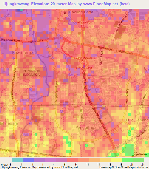 Ujungkrawang,Indonesia Elevation Map