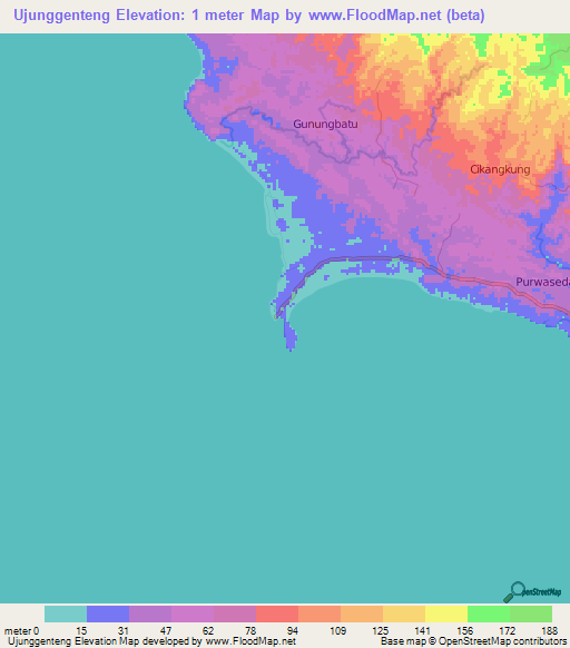Ujunggenteng,Indonesia Elevation Map