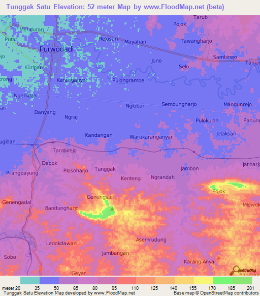 Tunggak Satu,Indonesia Elevation Map