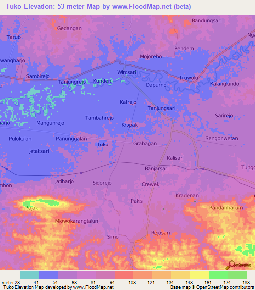 Tuko,Indonesia Elevation Map