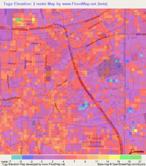 Tugu,Indonesia Elevation Map