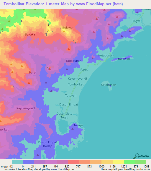 Tombolikat,Indonesia Elevation Map