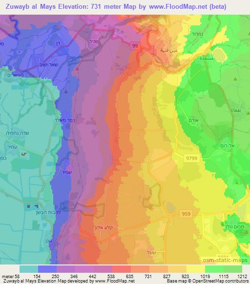 Zuwayb al Mays,Syria Elevation Map
