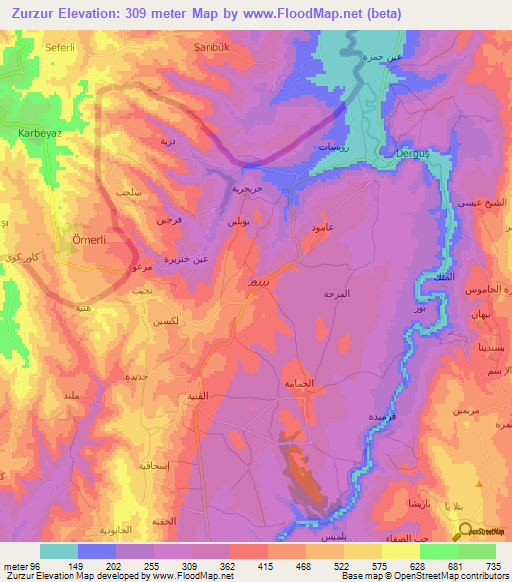 Zurzur,Syria Elevation Map