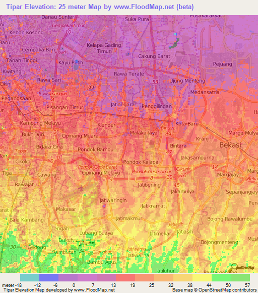 Tipar,Indonesia Elevation Map