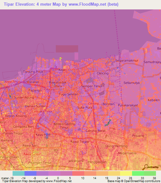 Tipar,Indonesia Elevation Map