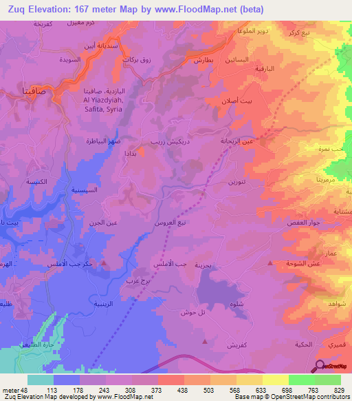 Zuq,Syria Elevation Map