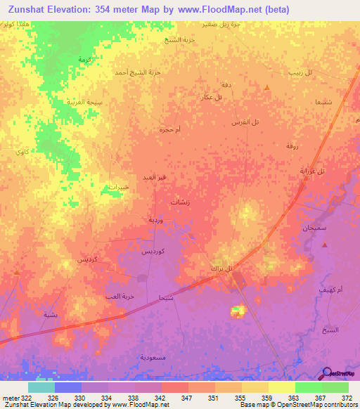 Zunshat,Syria Elevation Map