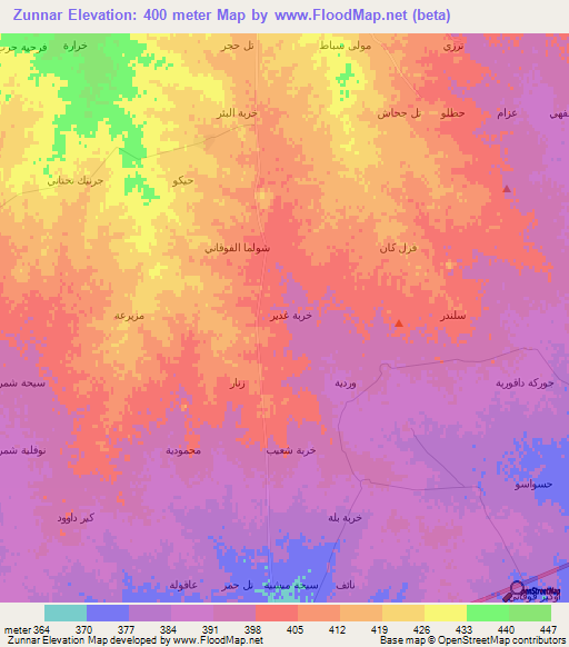 Zunnar,Syria Elevation Map