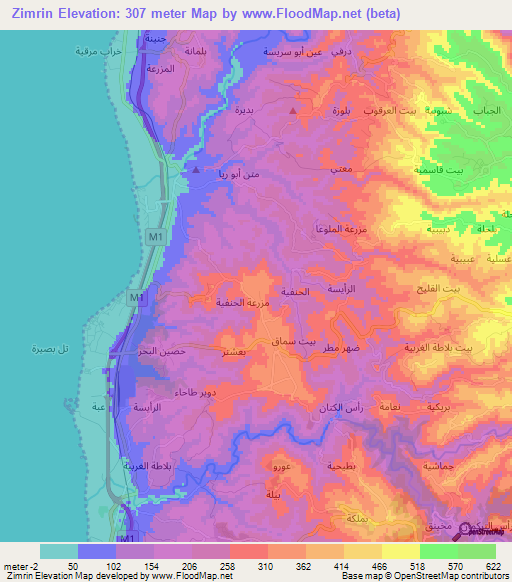 Zimrin,Syria Elevation Map