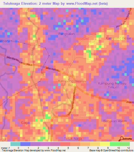 Teluknaga,Indonesia Elevation Map