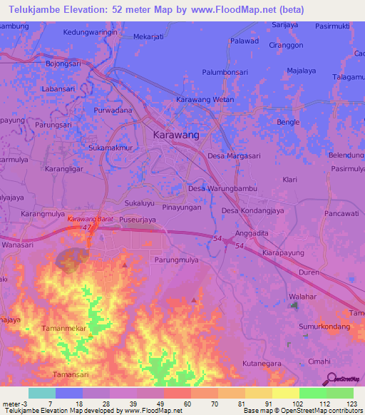 Telukjambe,Indonesia Elevation Map