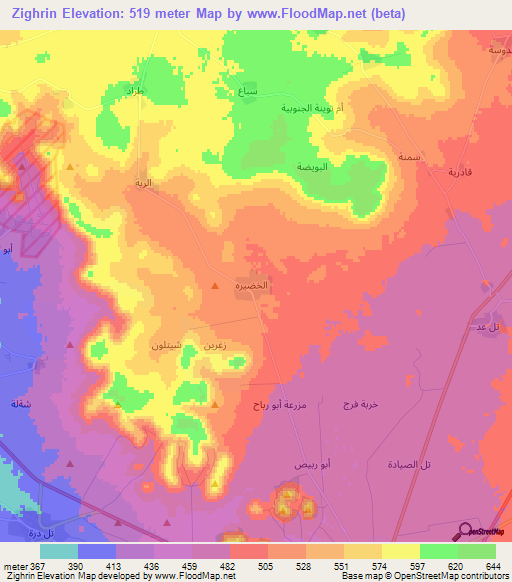 Zighrin,Syria Elevation Map