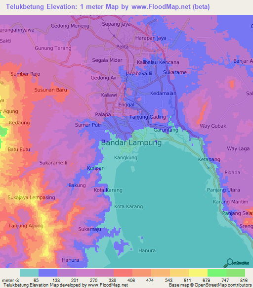 Telukbetung,Indonesia Elevation Map