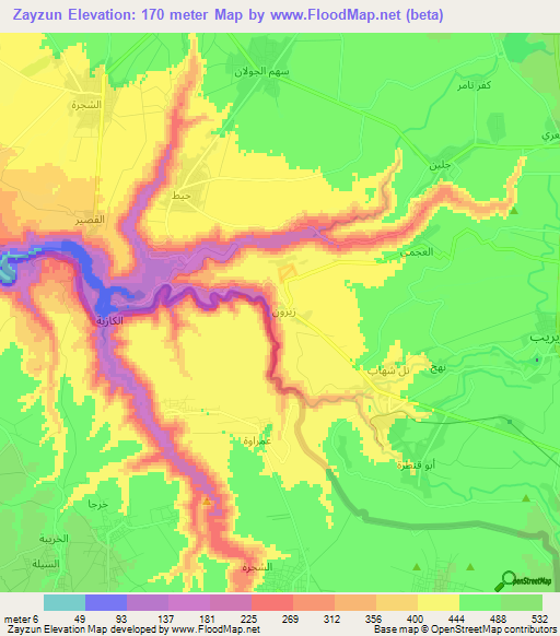 Zayzun,Syria Elevation Map