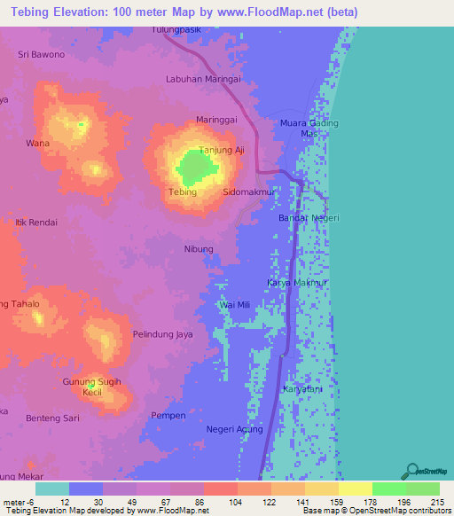 Tebing,Indonesia Elevation Map