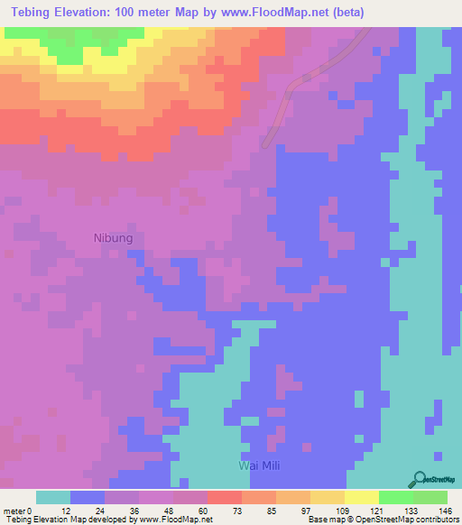 Tebing,Indonesia Elevation Map