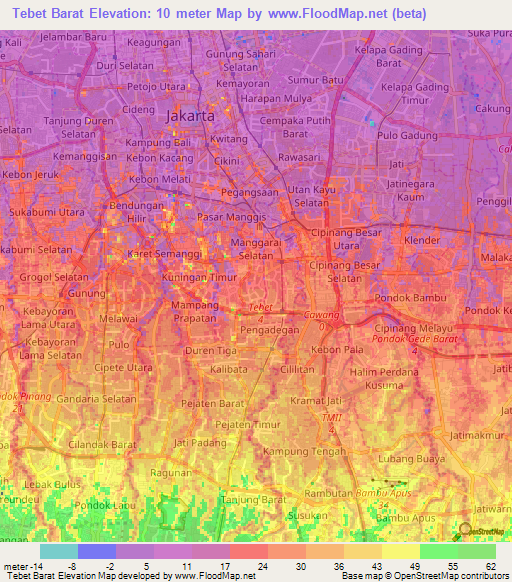 Tebet Barat,Indonesia Elevation Map
