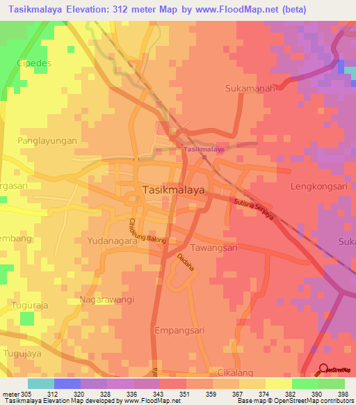 Tasikmalaya,Indonesia Elevation Map