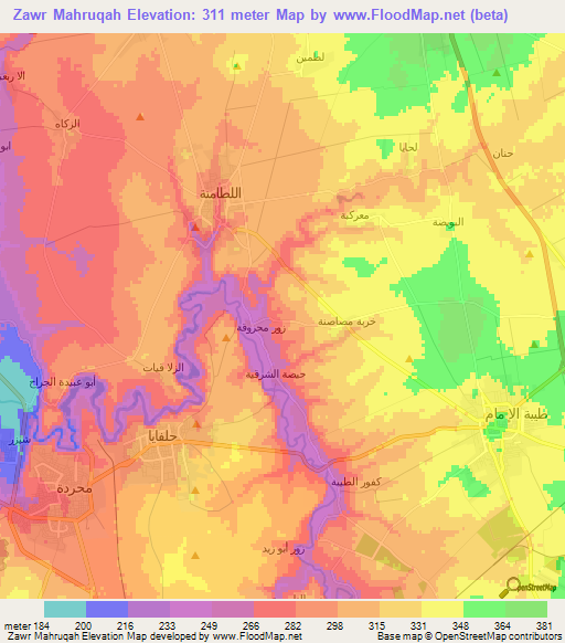 Zawr Mahruqah,Syria Elevation Map
