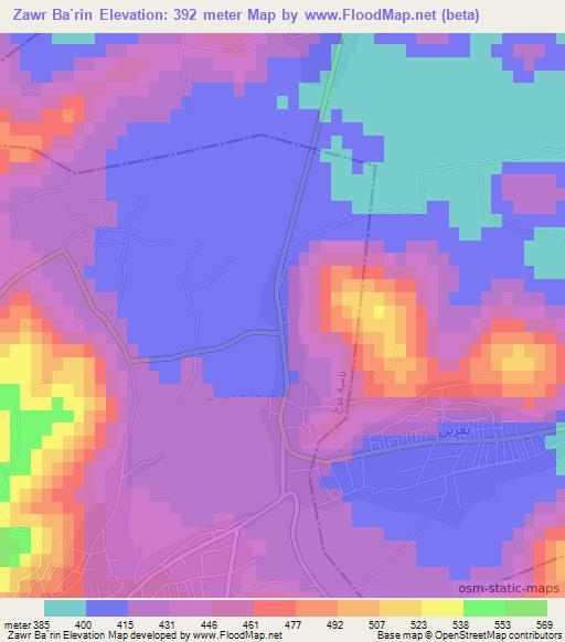 Zawr Ba`rin,Syria Elevation Map