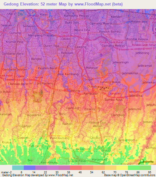 Gedong,Indonesia Elevation Map