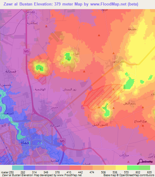 Zawr al Bustan,Syria Elevation Map