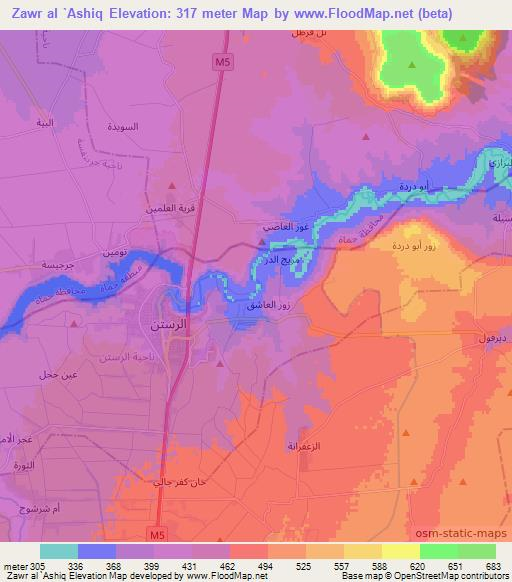 Zawr al `Ashiq,Syria Elevation Map