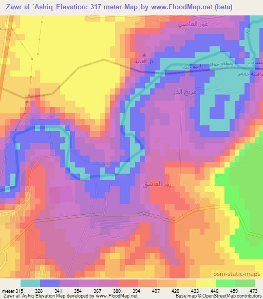 Zawr al `Ashiq,Syria Elevation Map