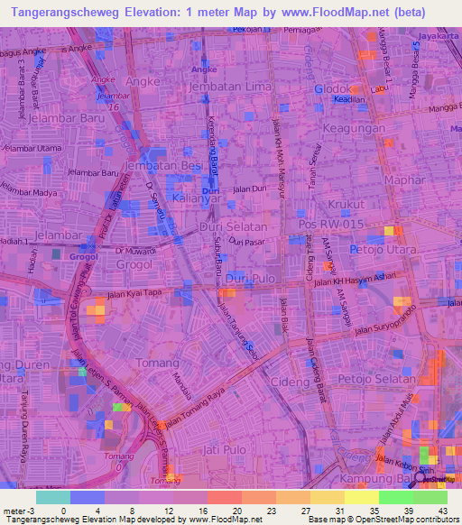 Tangerangscheweg,Indonesia Elevation Map