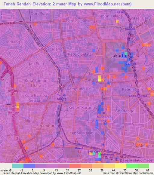 Tanah Rendah,Indonesia Elevation Map