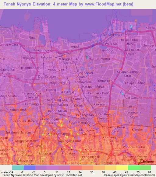 Tanah Nyonya,Indonesia Elevation Map