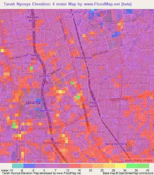 Tanah Nyonya,Indonesia Elevation Map