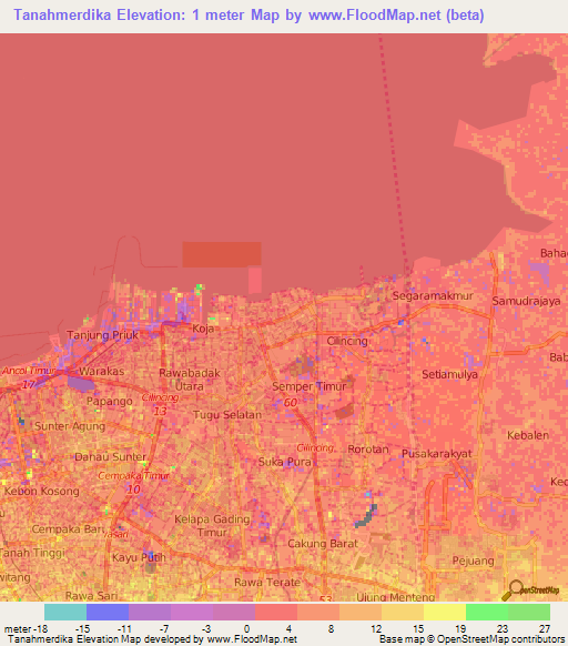 Tanahmerdika,Indonesia Elevation Map