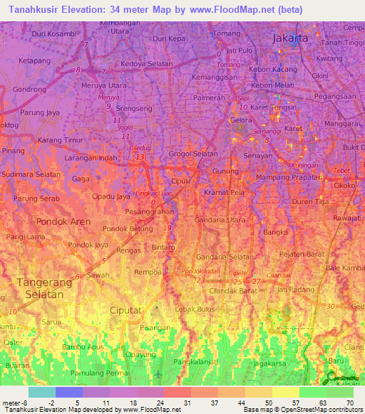 Tanahkusir,Indonesia Elevation Map