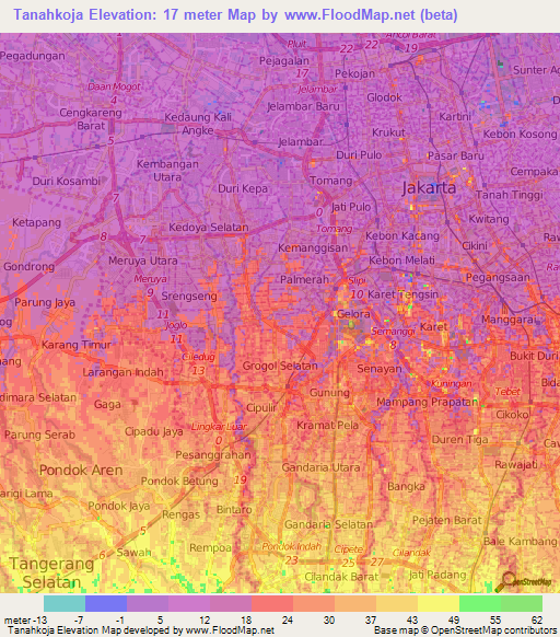 Tanahkoja,Indonesia Elevation Map