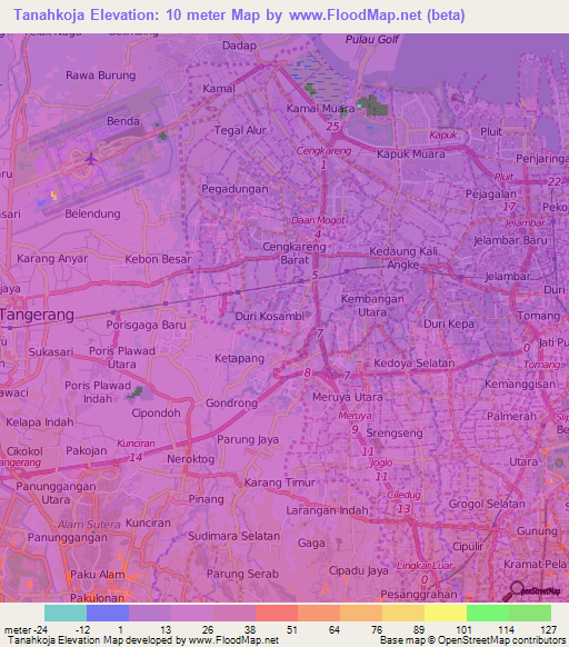 Tanahkoja,Indonesia Elevation Map