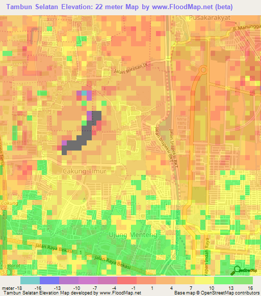 Tambun Selatan,Indonesia Elevation Map